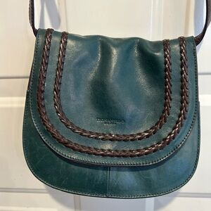 Tignanello Teal Leather Crossbody Bag with Braided Accents